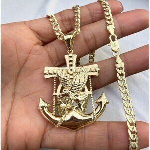 Anchor Eagle Pendant Upgraded Cuban Necklace 14K Gold Plated Luxury Hip Hop